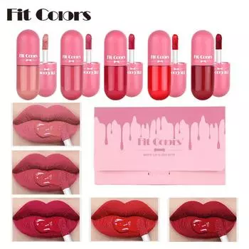 Fit Colors Mini Capsule Lip Gloss, 5-цветный набор, бархатная матовая чашка, жидкая помада Show Color 6ml*5pcs