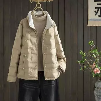 Fitaylor осень-зима женское белое пальто на утином пуху повседневная однобортная куртка с лацканами модная легкая парка-пуховик верхняя одежда S бежевый