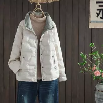 Fitaylor осень-зима женское белое пальто на утином пуху повседневная однобортная куртка с лацканами модная легкая парка-пуховик верхняя одежда M