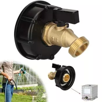 Фитинг адаптера бака IBC S60 * 6, материал из полипропилена и латуни, устойчивый к коррозии, герметичный для оборудования для полива садового шланга, клапан 3/4 дюйма чёрный