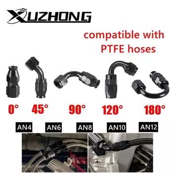 Фитинг для масляного топливного шланга AN4/6/8/10/12, прямой, 0°/45°/90°/120°/180°, адаптер для поворотного фитинга из ПТФЭ, черный
