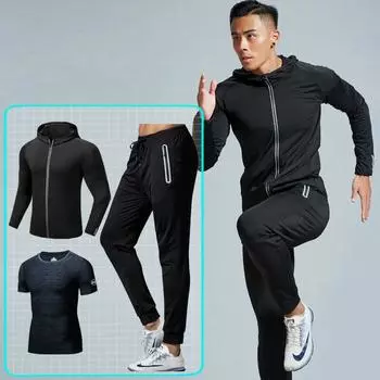 Фитнес-костюм Мужской спортивный костюм Быстросохнущий костюм Трико Тренировочный костюм Бег Баскетбол Утренний бег Комплект из трех предметов M