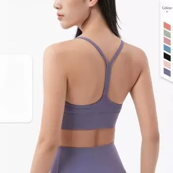 Фитнес Сексуальная спина Спортивное нижнее белье Майка Голый Маленький ремешок Йога Бюстгальтер S чёрный