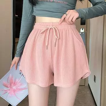 Фитнес-шорты для бега женские летние тонкие свободные повседневные большие размеры широкие штанины с высокой талией спортивные шорты A-word M чёрный