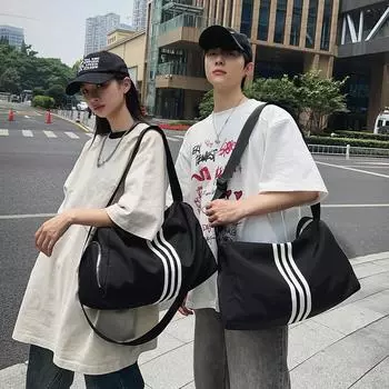 Фитнес-сумка, мужская спортивная сумка, дорожная сумка через плечо, женская сумка для влажного и сухого отделения, сумка для плавания Without Shoe Compartment чёрный