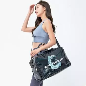 Фитнес-сумка с двойной молнией, хозяйственные товары, ПВХ, сумка для плавания для девочек, сумка-мессенджер на одно плечо, полезное разделение сухой и влажной воды Small чёрный