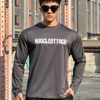 Фитнес осень лето новый осенний спортивный свитер базовая рубашка бег круглый вырез сетка длинный рукав для мужчин S