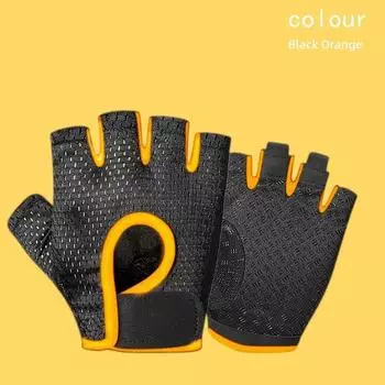 Fitness Gloves Half Finger Men and Women Breathable Mesh Gym Sports Yoga Non Slip Anti-Cocoon Cycling Sports Gloves Ordinary Snail-Half Finger Black Orange (S M L) XL