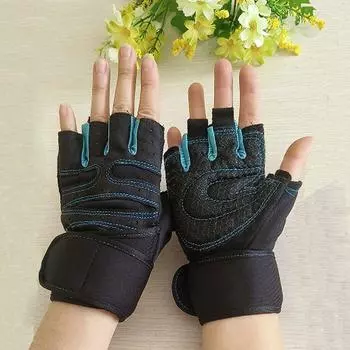 Fitness Gloves Half Finger Men and Women Long Wristband Anti-Cocoon Outdoor Sports Cycling Gloves Breathable Non Slip Gym Light blue Fitness 12] L