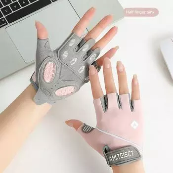 Fitness Gloves Men s and Women s Outdoor Cycling Breathable Ice Silk Non-Slip Abrasion Resistant Liquid Silicone Sports Half Finger Gloves Rider Pink L