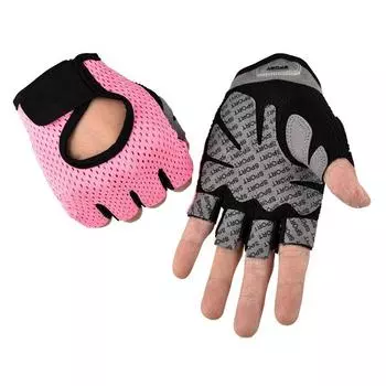 Fitness Gloves Men s and Women s Outdoor Cycling Breathable Ice Silk Non-Slip Abrasion Resistant Heart Liquid Silicone Sports Half Finger Gloves Mesh Upgrade Pink M