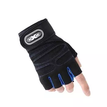Fitness Gloves MEN S AND WOMEN S Half Finger Sports Tactical Cycling Leaky Finger Half Outdoor Hiking Long Wrist Non-slip L синий