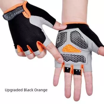 Fitness Non-Slip Wear-Resistant Silicone Yoga Half Finger Outdoor Sun Protection Riding Anti-Cocoon Bicycle Open Finger Gloves Men and Women BLACK ORANGE XL