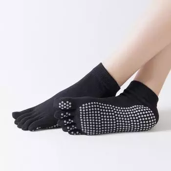 Fitness Sport Woman Korean Socks Dot Silicone Floor Socks Anti-Slip Yoga Socks Five Finger Hosiery black-pure color