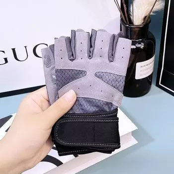Fitness Training Wristband Gloves Women Summer Thin Two-in-One Body Equipment Training Anti-Cocoon Ice Silk Breathable Non-Slip Ice Silk D Net wrist guard half finger Gray L