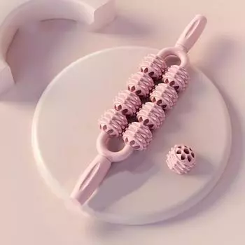 Fitness Yoga Massage Stick Anti Cellulite Fascia Stick Portable Roller Ball Massage Stick Thighs 8 roller-Pink