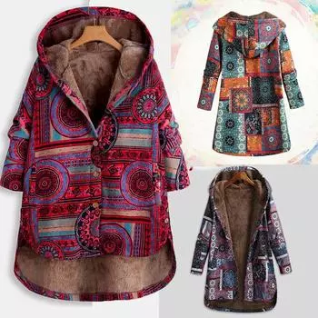 Fitshinling принт цветочный винтаж зимнее женское холодное пальто плюшевая уютная теплая верхняя одежда модная длинная куртка с капюшоном женская новая верхняя одежда S фиолетовый