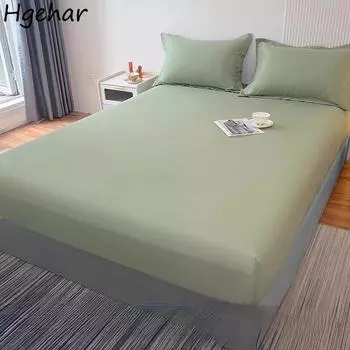 Fitted Bed Sheets Solid Non-slip Simple Bedroom Queen Size Washed Comfortable Tender Durable Antibacterial Modern Mattress Cover 90x200cm
