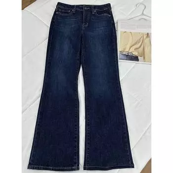Fitting Room Slim fit Slimming Bootleg Pants Casual All-matching Retro Washed Mid Waist Elastic Jeans Denim dark blue 33