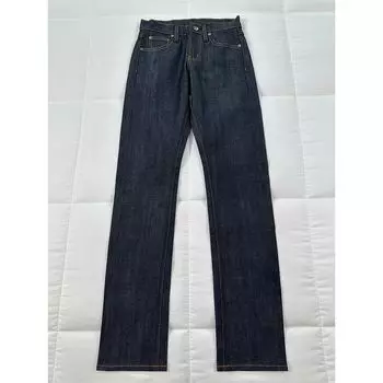 Fitting Room * Version Red Ear Cloth Edge Non-Elastic Small Straight Pants K-style Work Clothing Retro Mid Waist Denim Primary Blue 34