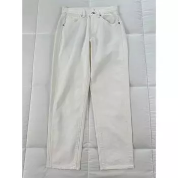 Fitting Room White Capri Narrow Opening Straight Pants Korean Casual All-Match Washed High Waist Harlan Jeans White 26