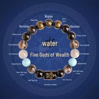 Five Elements Balance Bracelet: Water, Wealth, Wood, Gold, Fire, Earth, Natural Crystal Multi-Treasure for Men & Women