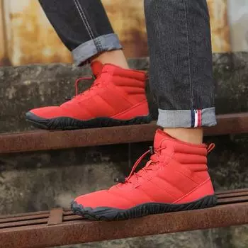Five-finger cotton shoes non-slip and wear-resistant couple s hiking shoes warm high-top wool boots men s and women s outdoor cold hiking shoes 36