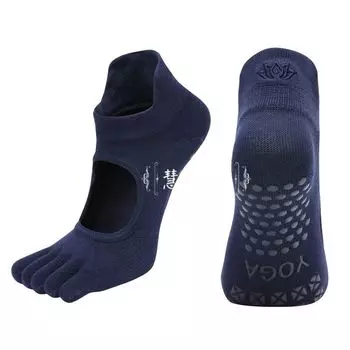 Five-Finger Short Yoga Socks Non Slip Spring Summer Sweat Absorbing Pilates Socks Sports Women s Training Fitness Socks Pure Cotton Full Finger Navy Blue -2 Pair