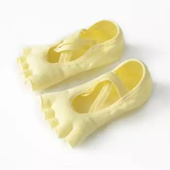 Five Finger Yoga Socks Female Professional Non Slip Pilates Indoor Split Toe Sports Fitness Shoes Dance Pantyhose Summer Thin Bright yellow open-toe cross-strap yoga socks