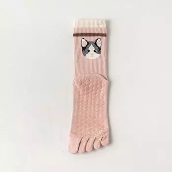 Five Finger Yoga Socks Female Summer Mid-Calf Length Socks Silicone Non Slip Cotton Bottom Pilates Fitness Exercise Toe Socks Indoor Pink