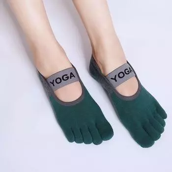 Five Finger Yoga Socks Fitness Breathable Pilates Indoor Professional Non Slip Aerial Dance Silicone Cotton Sock Fall and Winter New Green spell dark gray five-finger socks