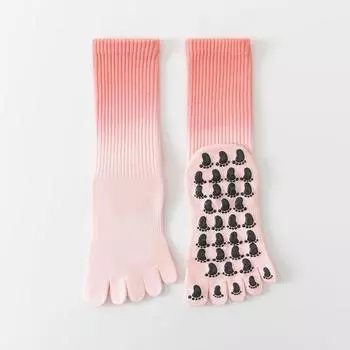 Five-Finger Yoga Socks Non-Slip Professional Women-Toe Pilates Special Socks Long Tube Indoor Sports Training Thin Gradient five-finger yoga socks Rouge [1 pair]]