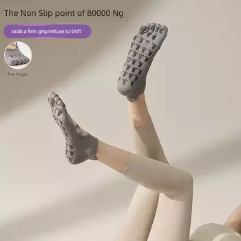 Five-Finger Yoga Socks Summer Thin Non-Slip Socks Women s Pure Cotton Breathable Pilates Sports Short Socks Ya Grey