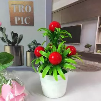 Five Large Simulate Red Fruit Mini Artificial Flower Potted Desktop Decorations