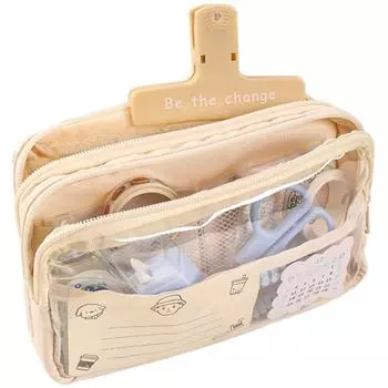 Five-Layer Large Capacity Pen Bag INS Transparent Waterproof Pencil Case Multifunction Stationery Storage Bag Lovely Student бежевый