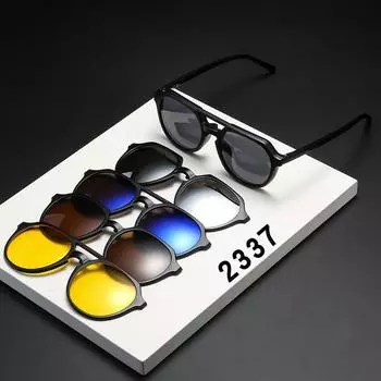 Five-Piece Set Of Glasses Polarized Sunglasses Magnetic Frame Glasses Men S And Women S Glasses Large Frame 2337 PC material rack