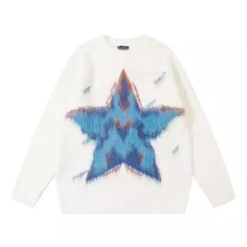 Five Pointed Star Women s Long Sleeved Sweater Round Neck Soft Women s Pullover Sweaters American Style Autumn Loose Woman Top one size белый