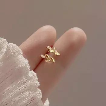 Five-pointed Star Zircon Leaf Women Stud Earrings Korean Style Earrings Fashion Jewelry Copper 03