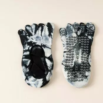 Five Toes Yoga Socks Women Backless Breathable Bandage Tie-dye Pilates Socks Silicone Non-slip Indoor Workout Dance Sports Socks