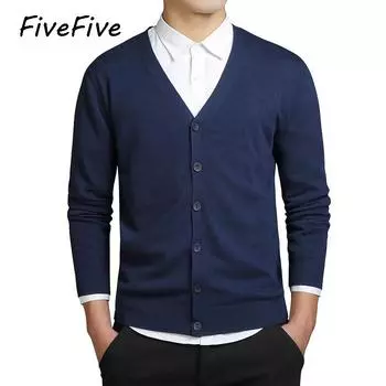 FiveFive Кардиганы Мужские хлопковые свитера с длинным рукавом Мужские свитера с V-образным вырезом Свободные однотонные топы с пуговицами Покрой Вязание Повседневный стиль XXXL чёрный