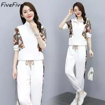 FiveFive летние костюмы для отдыха женские большие размеры свободный костюм из двух предметов модные укороченные брюки