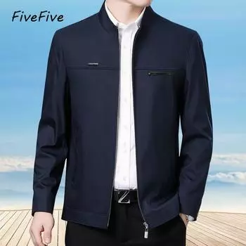 FiveFive модная одежда для отца, мужская верхняя одежда, мужская весна-осень с воротником-стойкой, куртка для отца среднего возраста, однотонная деловая куртка с длинными рукавами XXXL чёрный