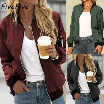 FiveFive Модная женская весенняя куртка-бомбер, женские повседневные пальто, короткая куртка S зелёный