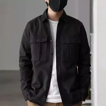 FiveFive Мужская рубашка с длинным рукавом и лацканами Мужская рабочая рубашка Cargo S армия зеленый