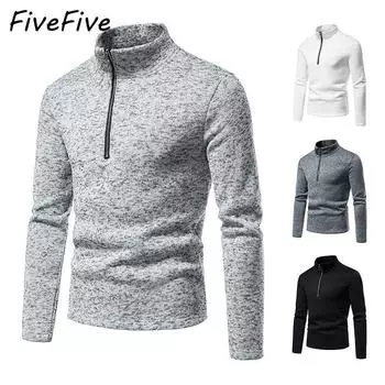 FiveFive мужские свитера на молнии, пуловер, мужской свитшот, весенняя однотонная водолазка, толстовки с воротником XXL белый