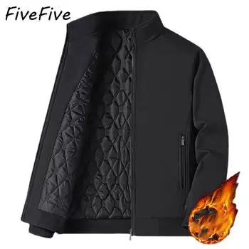 FiveFive Осенняя зимняя куртка мужская среднего возраста большого размера Свободная плюс хлопок утолщенная теплая стойка воротник пальто мода повседневная папа 8XL чёрный