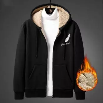 FiveFive Толстовка для мужчин Пальто Куртка Кардиган с плюшевой подкладкой Толстовка с капюшоном Передние карманы Теплая молния Шерсть ягненка Напечатанное перо Осень Зима XS красный