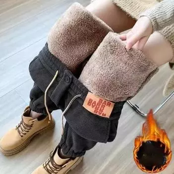 FiveFive толстые женские плюшевые брюки зимние свободные универсальные очень толстые теплые брюки очень толстые женские брюки-харлан из овечьего флиса L чёрный