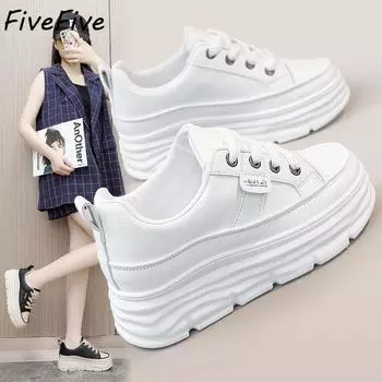 FiveFive Весенние женские туфли на танкетке Скрытые увеличенные туфли Осенние женские кроссовки Повседневные кроссовки на платформе Белые туфли 34 белый