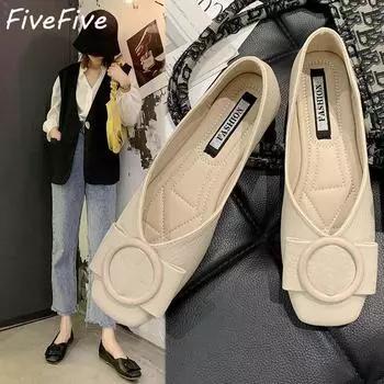 FiveFive: весенне-осенние повседневные женские туфли с пряжкой и мелким носком 40 чёрный